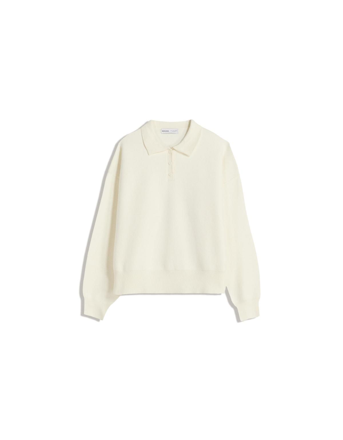 버쉬카 아이보리 미니멀 카라 니트 폴로 스웨터 7123/693 CREAM - 상세 이미지 2