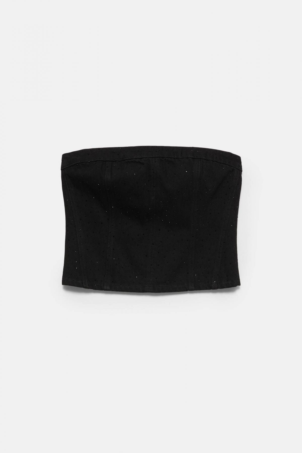 풀앤베어 블랙 라인스톤 트렌디 데님 튜브탑 7474/311 BLACK - 상품 이미지
