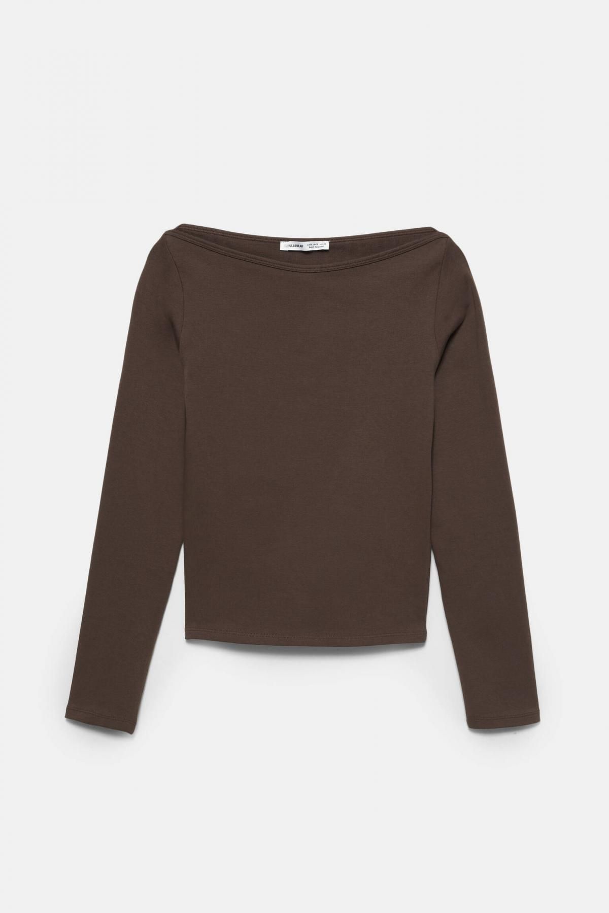 풀앤베어 미니멀 보트넥 슬림핏 긴팔 티셔츠 3230/322 BROWN - 메인 이미지