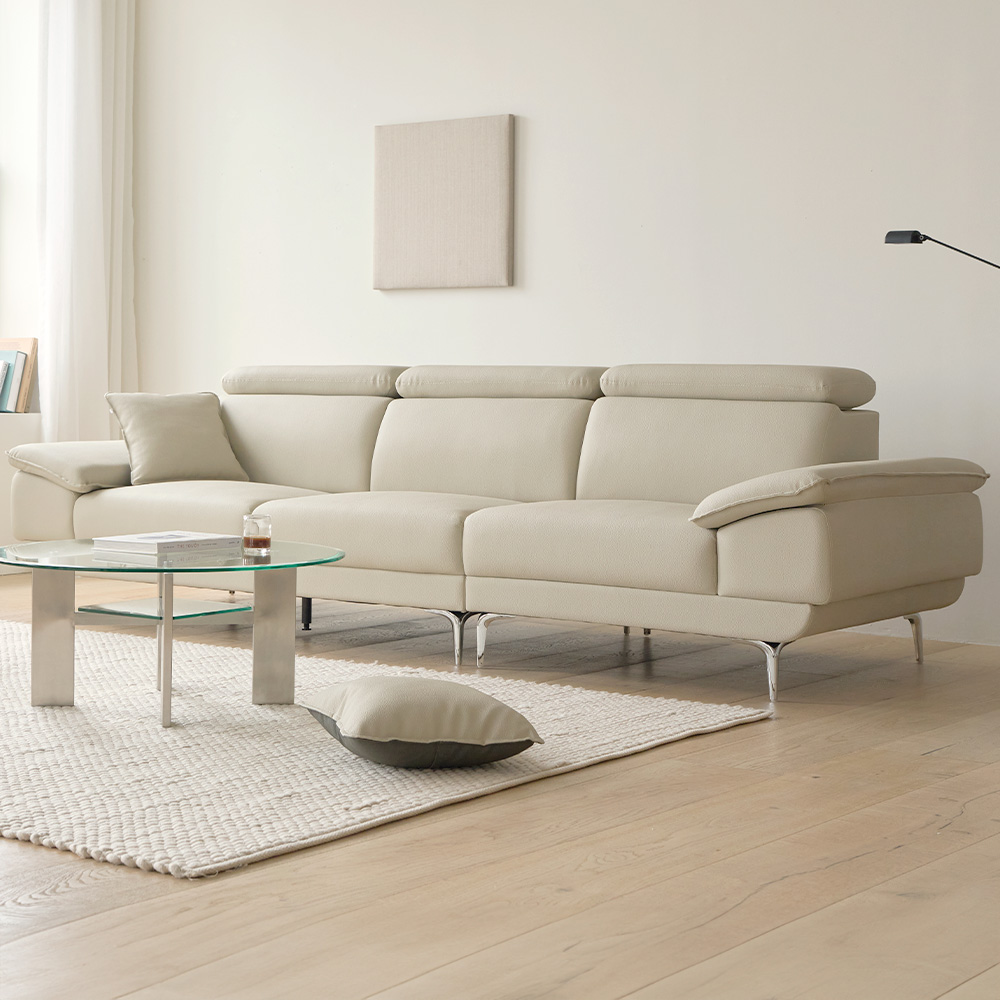 타이탄 신소재 심플 라운지 거실 대기실 인조 가죽 가정용 소파 스툴미포함, 라이트베이지, 4인용