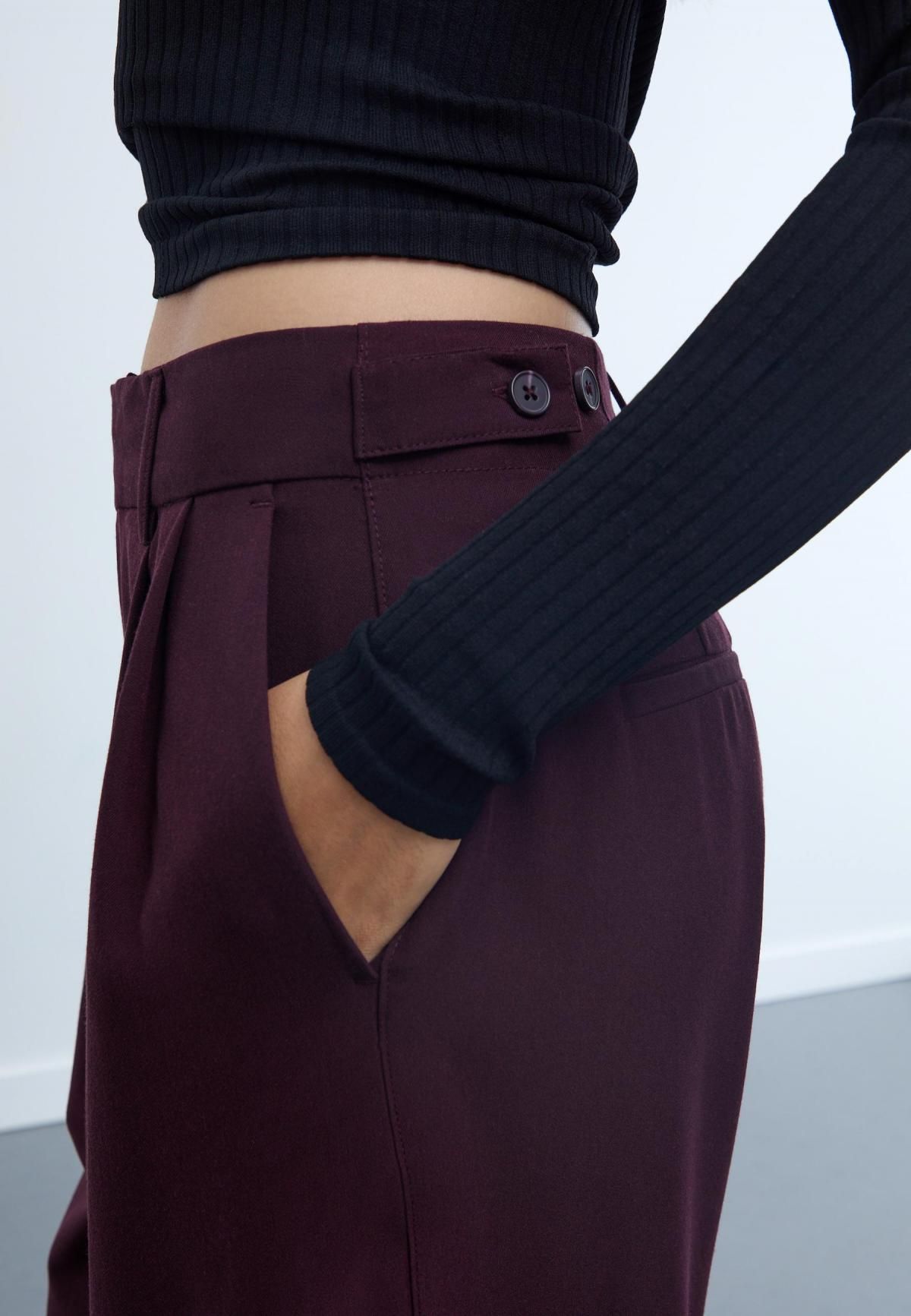 스트라디바리우스 버건디 슈퍼 와이드핏 테크니컬 슬랙스 팬츠 4536/428 BURGUNDY - 상세 이미지 4