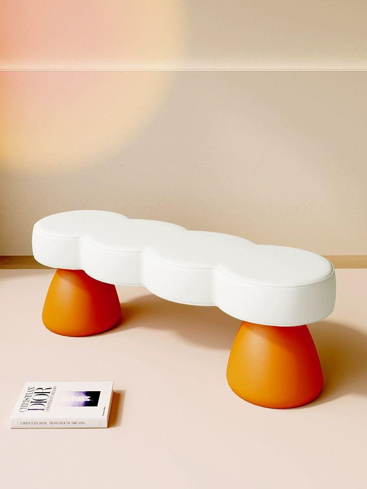 감성 벤치 구름 카페 벤치의자 구름소파 가죽 80cm 벤치 오프화이트 램스울 - 상세 이미지 5