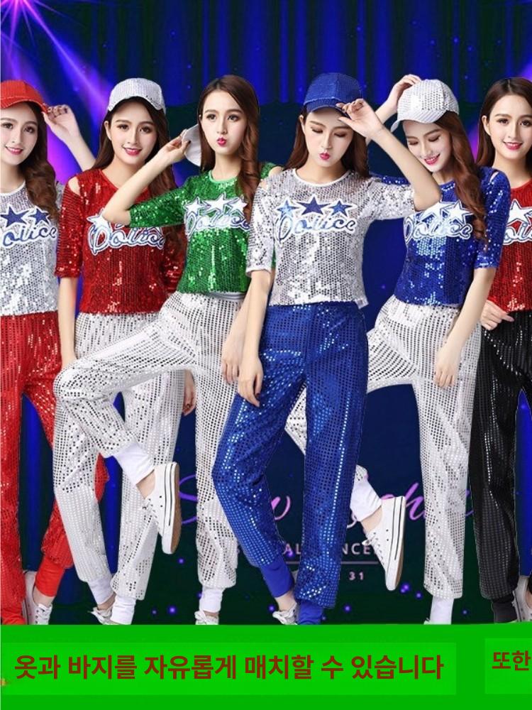 응원 단장 에어로빅 치어리더 공연 스팽글 댄스 복장 레드 앤 실버 4XL - 상세 이미지 2