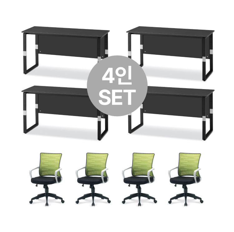[사무실세트]  4인용 업무패키지 T-디셀책상 1400/1600  사무용 의자 (각 4 SET) (VAT포함)