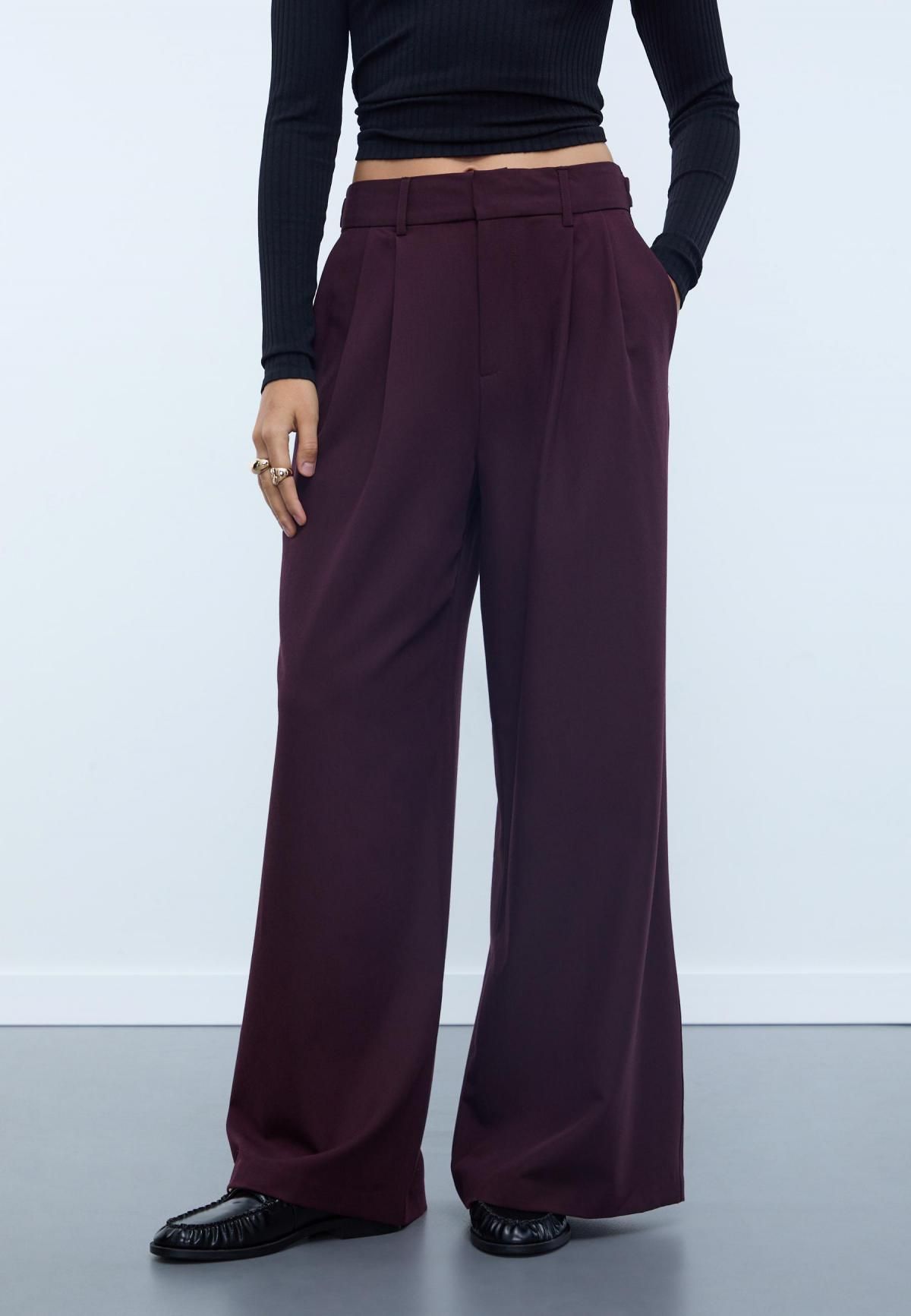 스트라디바리우스 버건디 슈퍼 와이드핏 테크니컬 슬랙스 팬츠 4536/428 BURGUNDY - 상품 이미지