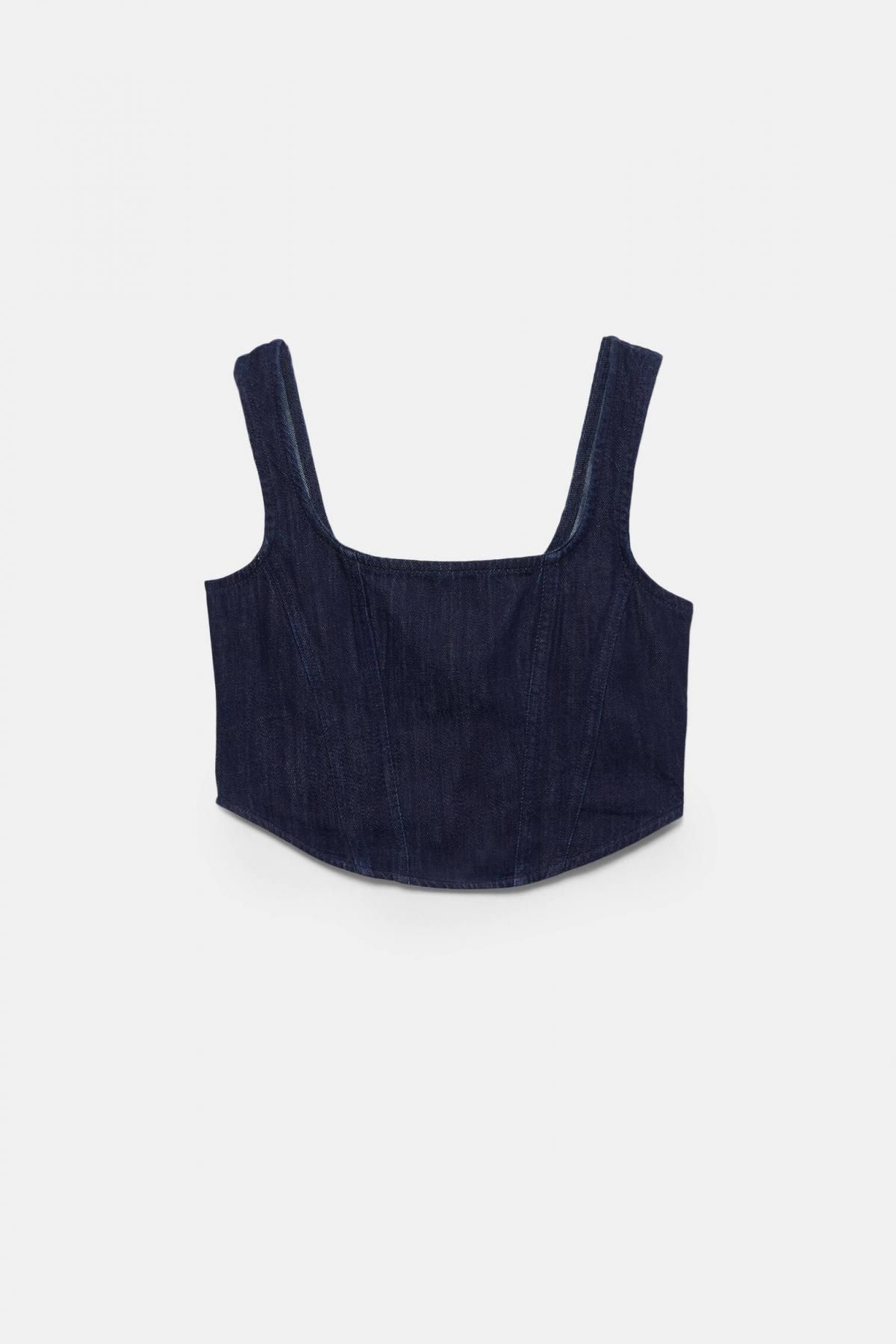 풀앤베어 데님 크롭 코르셋 탑 7472/395 NAVY - 상품 이미지