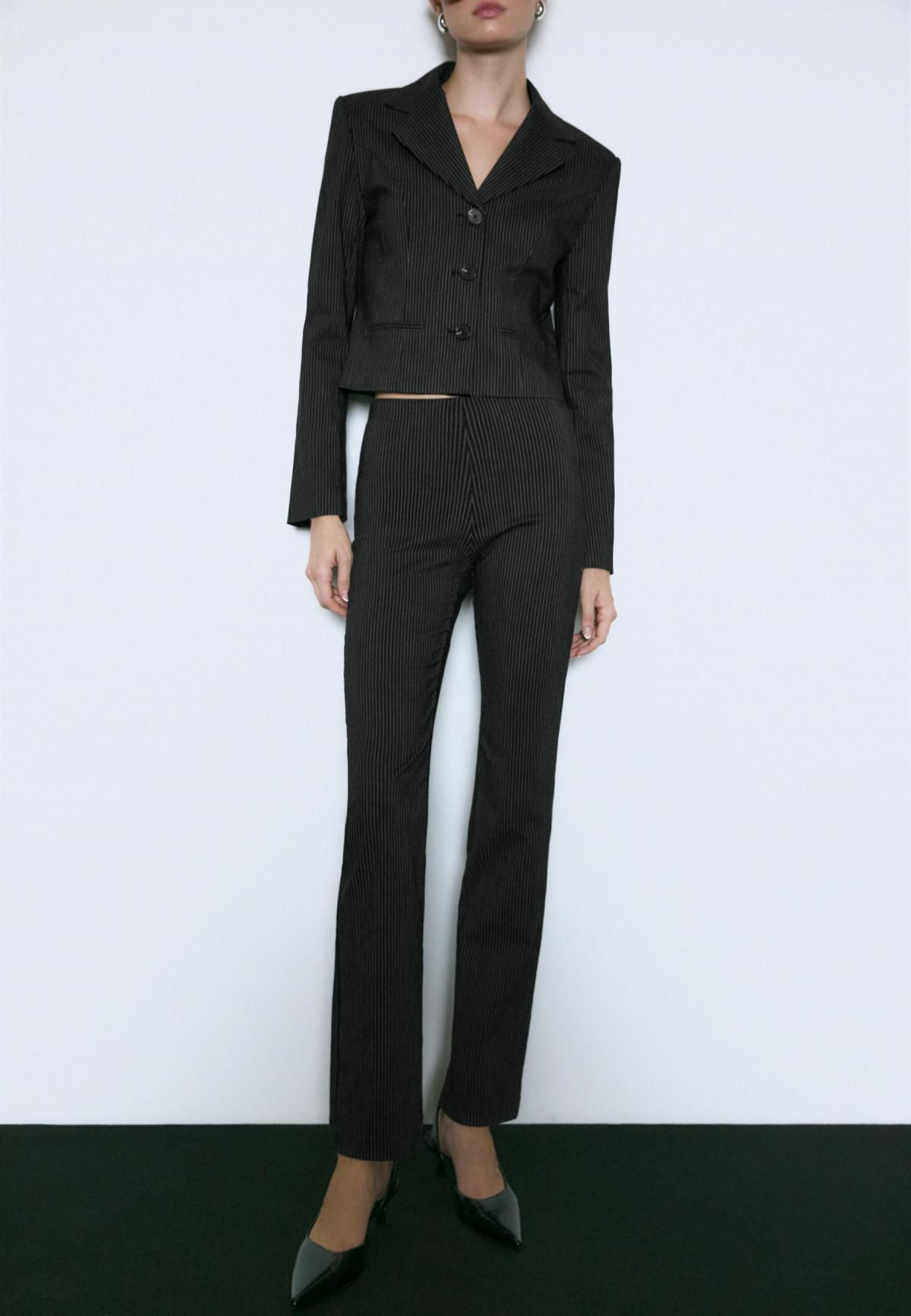 스트라디바리우스 슬림핏 스트라이프 테크니컬 슬랙스 팬츠 4539/247 BLACK - 상세 이미지 5