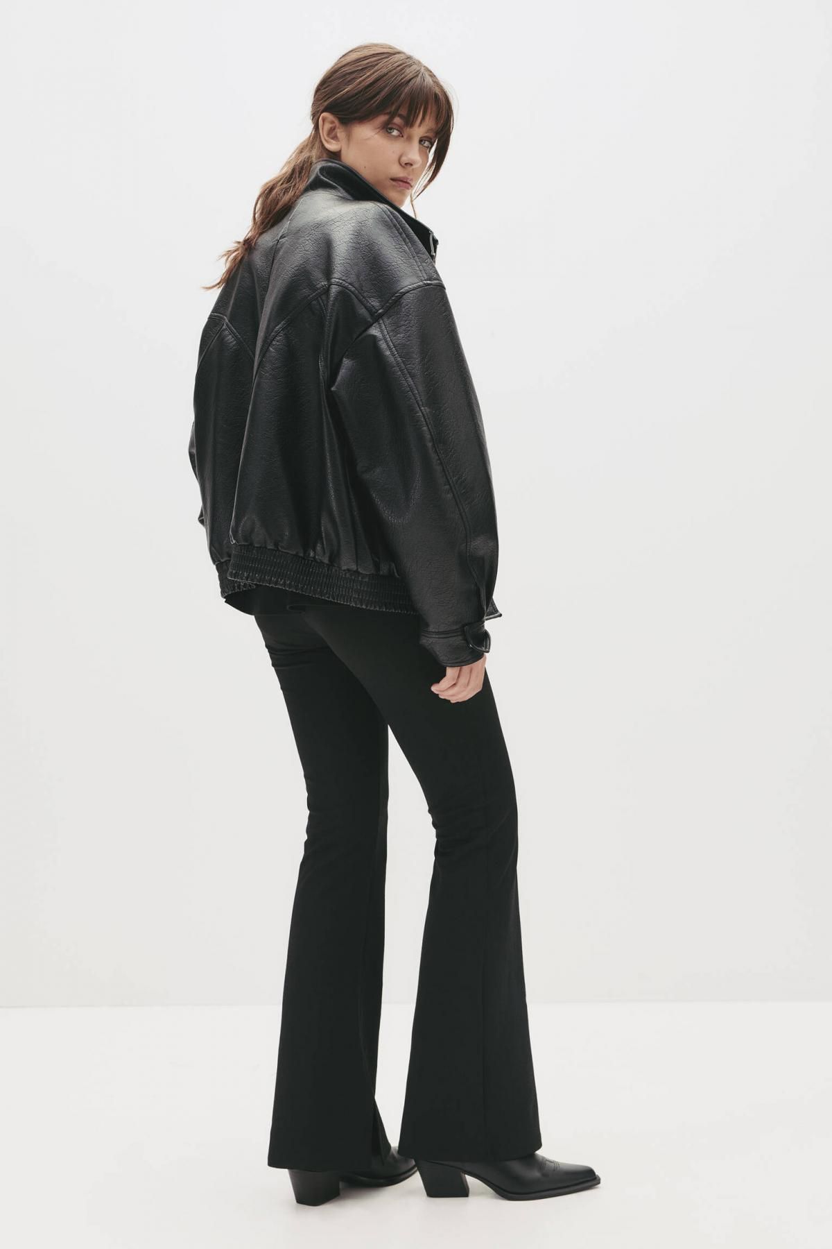 풀앤베어 하이웨이스트 플레어 슬랙스 팬츠 7674/345 BLACK - 상세 이미지 4