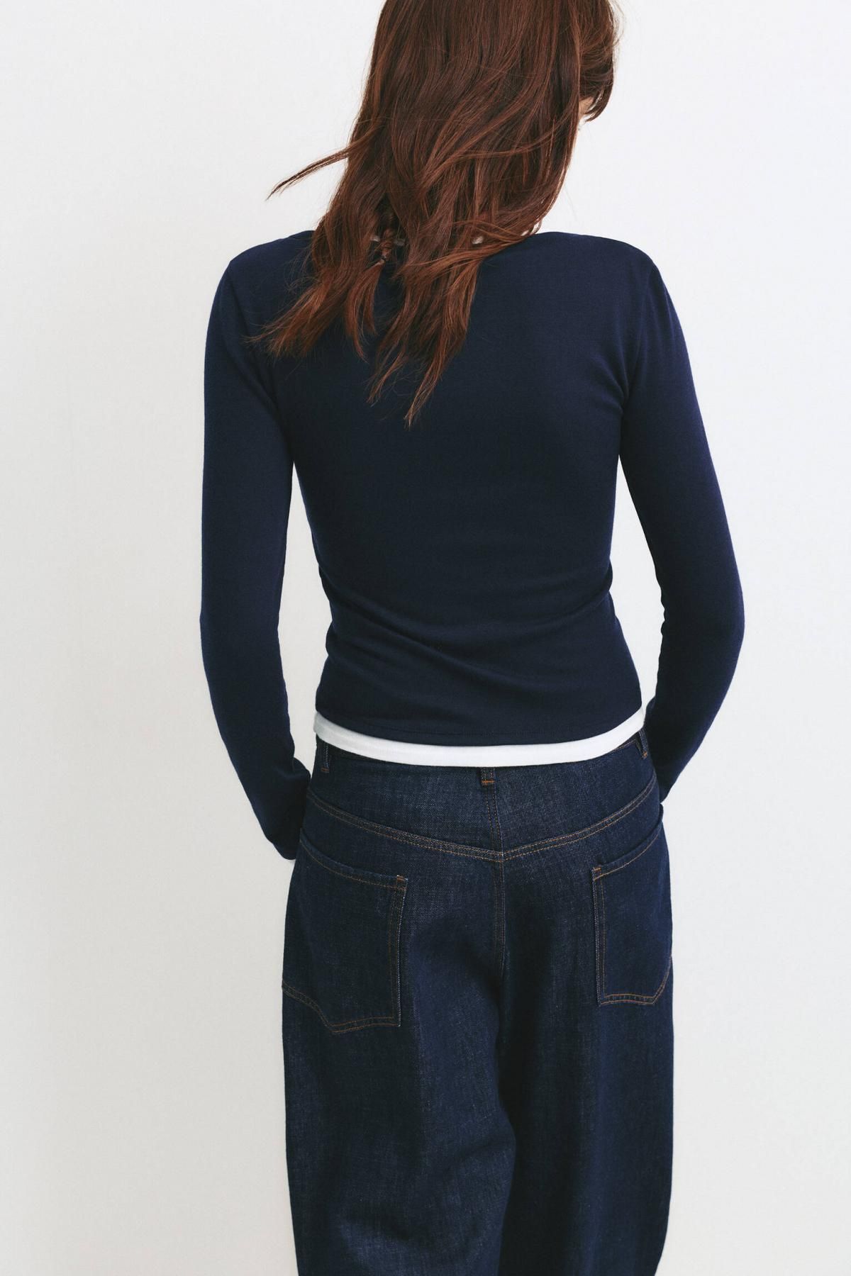 풀앤베어 투톤 라운드넥 테크니컬 긴팔 티셔츠 7152/342 NAVY - 상세 이미지 3