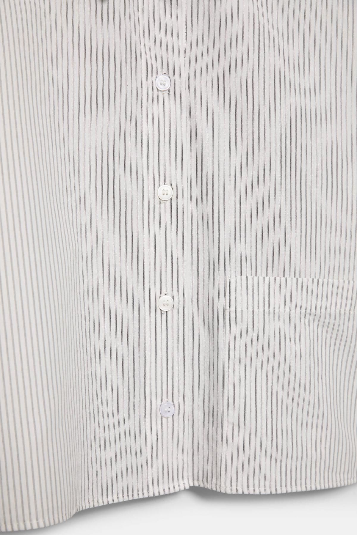 풀앤베어 스트라이프 크롭 코튼 긴팔 셔츠 7474/334 BEIGE - 상세 이미지 4