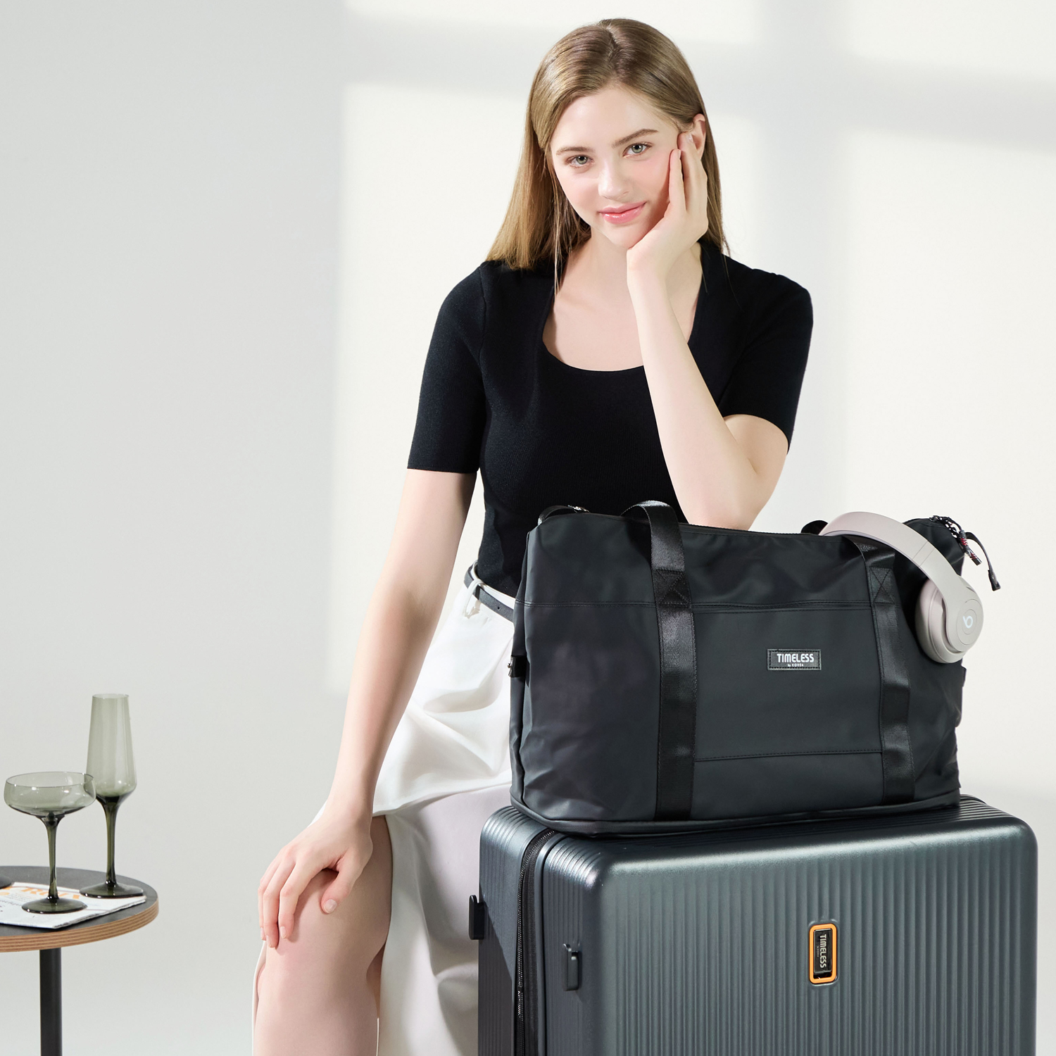 타임리스 폴더백 여행용 보스턴백 캐리어 결합 확장형 보조 가방