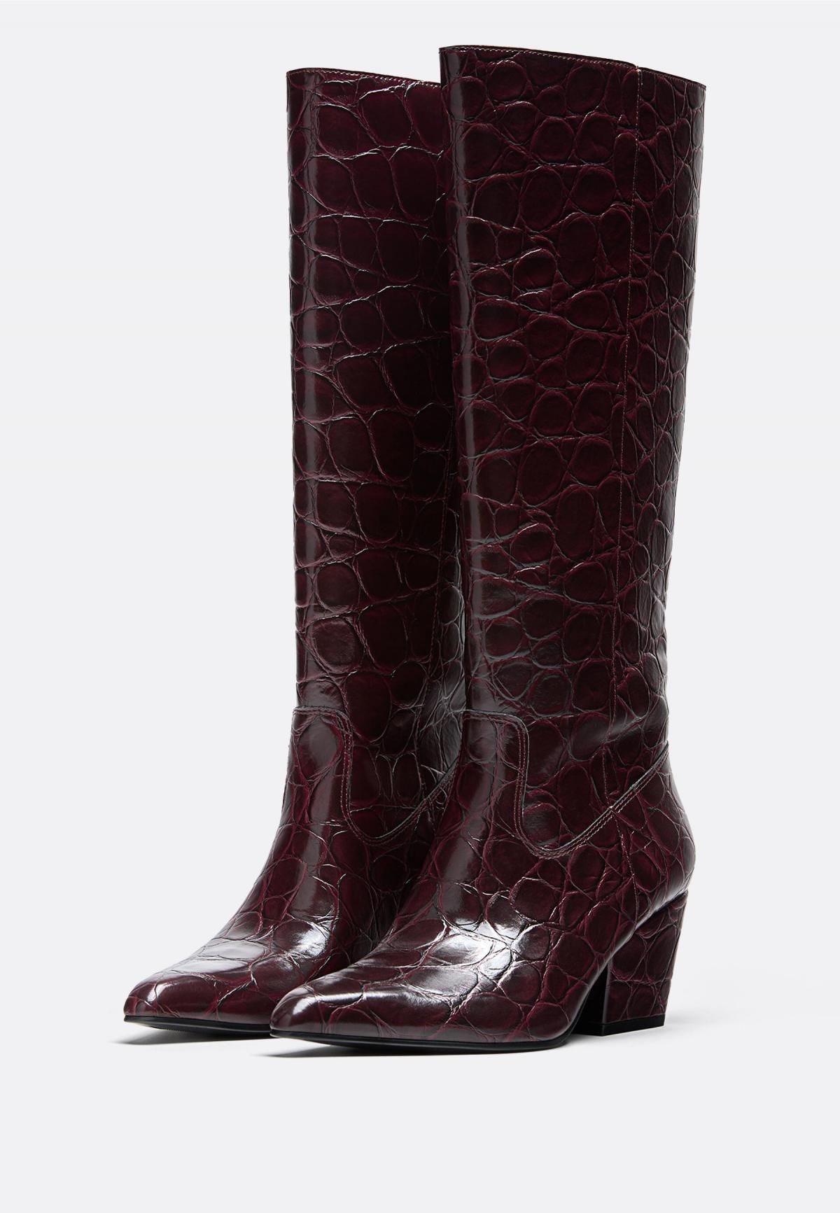 스트라디바리우스 크로커 패턴 버건디 하이힐 롱부츠 9891/678 BURGUNDY - 상세 이미지 2