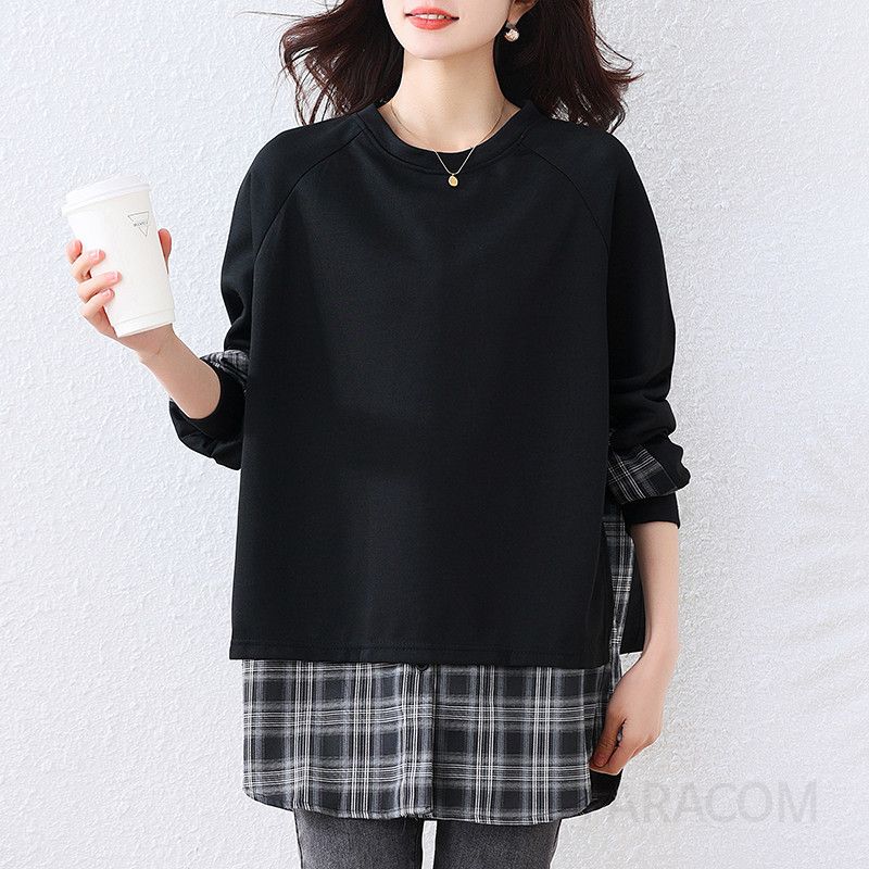 기모 안감 여성 오버핏 맨투맨 티셔츠 가을 겨울용 따뜻한 착용감 캐주얼 스타일 데일리 라운드넥 상의 편안한 외출용 - 상품 이미지