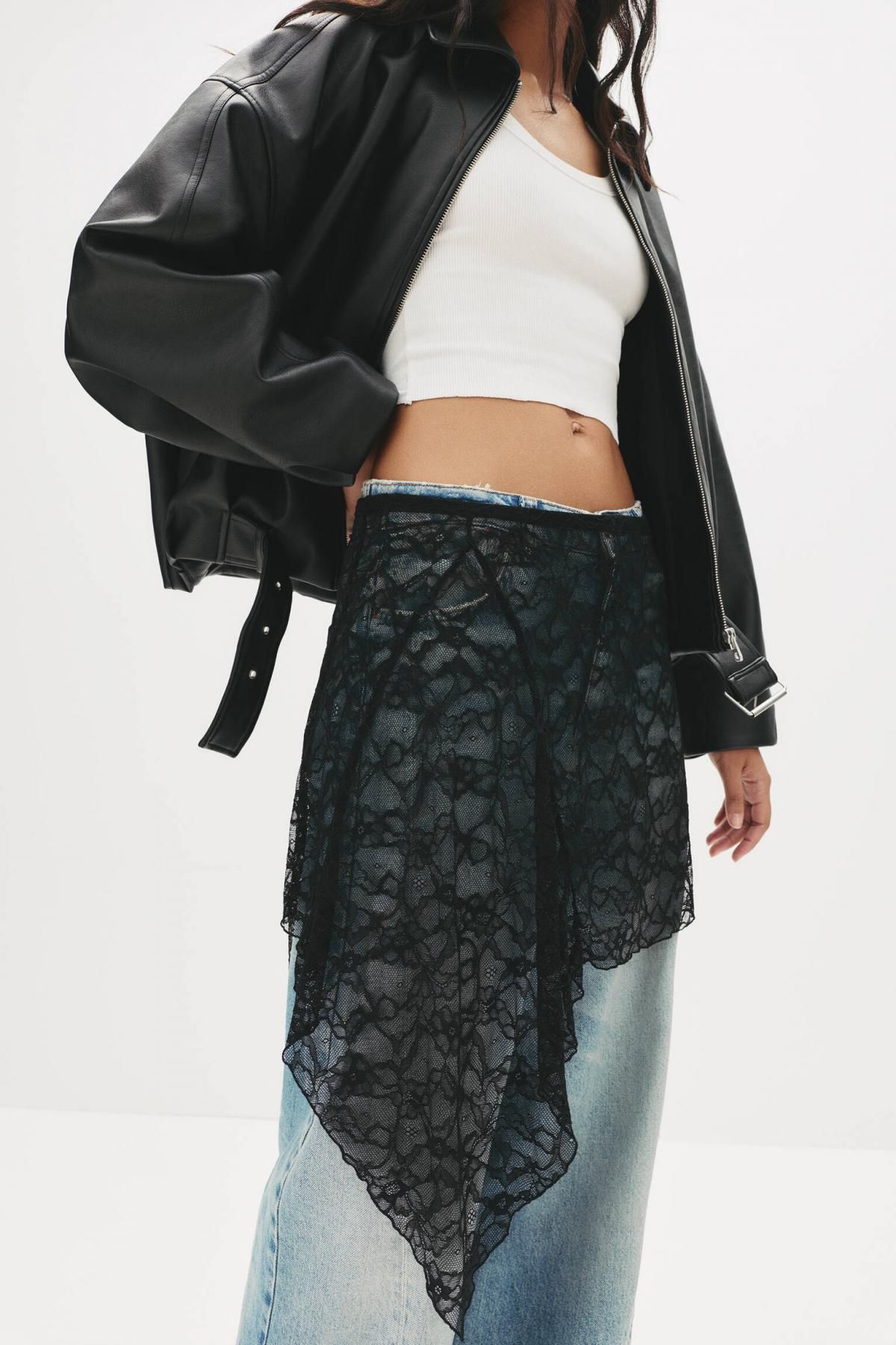 풀앤베어 비대칭 레이스 미니 스커트 7400/337 BLACK - 상세 이미지 5
