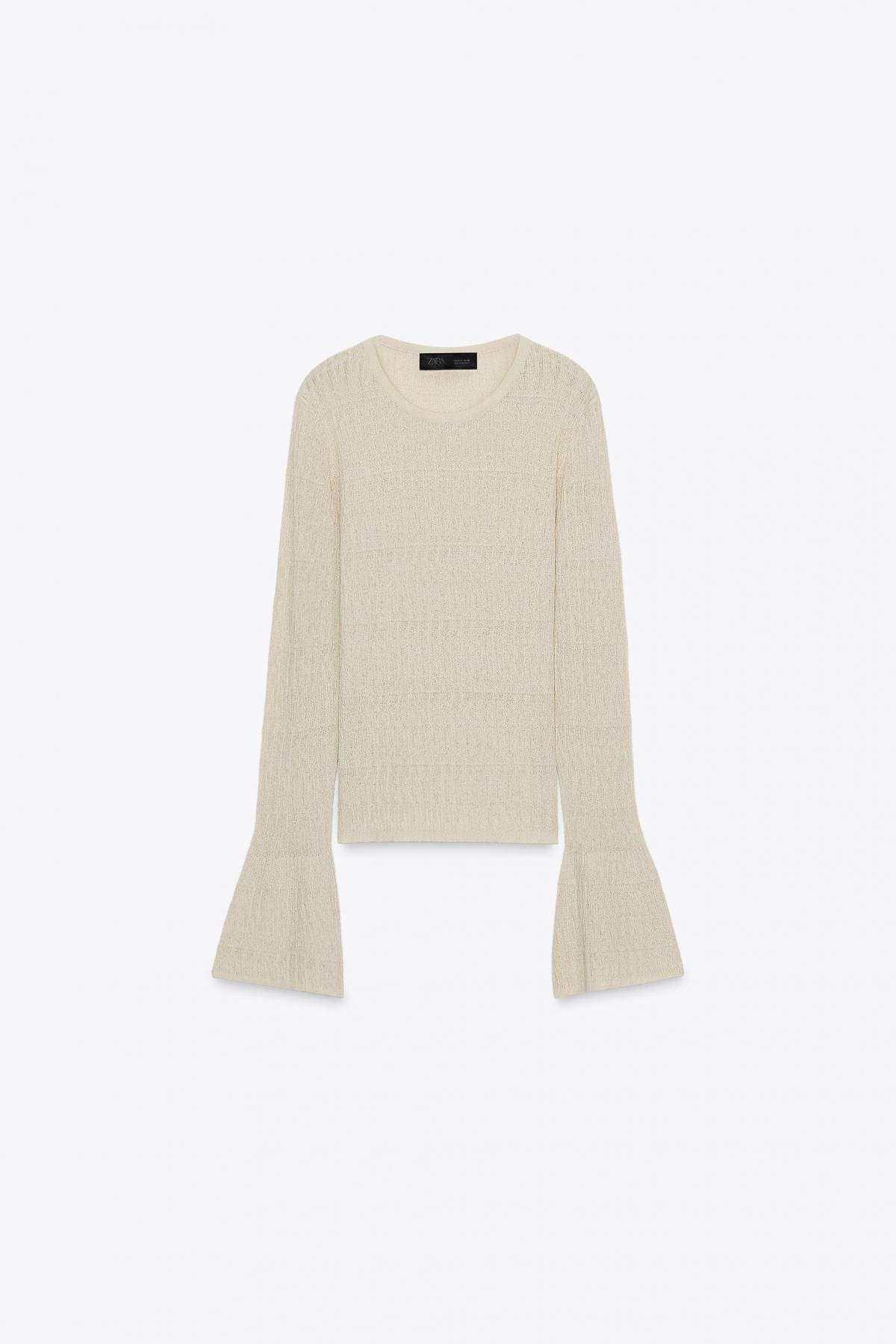 자라 포인텔 니트 벨 슬리브 라운드넥 스웨터 3646/103 BEIGE - 상품 이미지