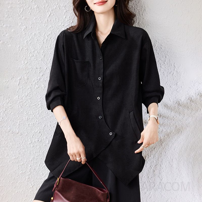 여성 가을 코튼 긴팔 셔츠 빅사이즈 캐주얼한 스타일 데일리 재킷형 셔츠 느슨한 핏으로 편안한 착용감 제공 - 상세 이미지 3