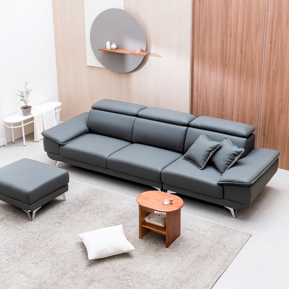 타이탄 카페 라운지 신소재 가죽 소파 스툴미포함, 다크그레이, 3인용