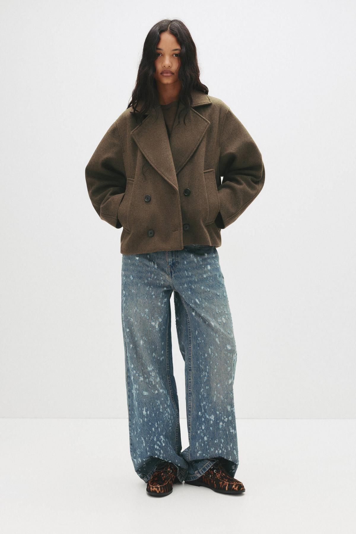 풀앤베어 울 블렌드 테일러드 더블 버튼 숏 코트 7800/311 MOLE BROWN - 상세 이미지 4