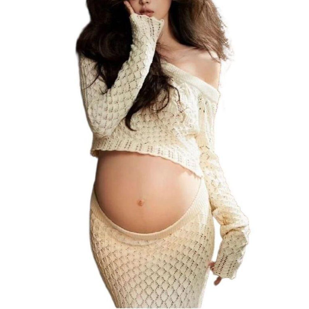 만삭 촬영옷 의상 임부복 슬림 사진 블랙 오프숄더 니트+스커트 단일사이즈 - 상품 이미지