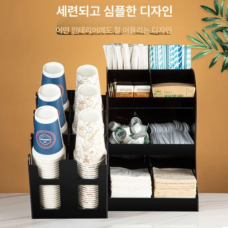 일회용컵 수납홀더 컵홀더 종이컵 밀크티 우드 디스펜서 뉴블랙 경사형 3칸 - 상세 이미지 3