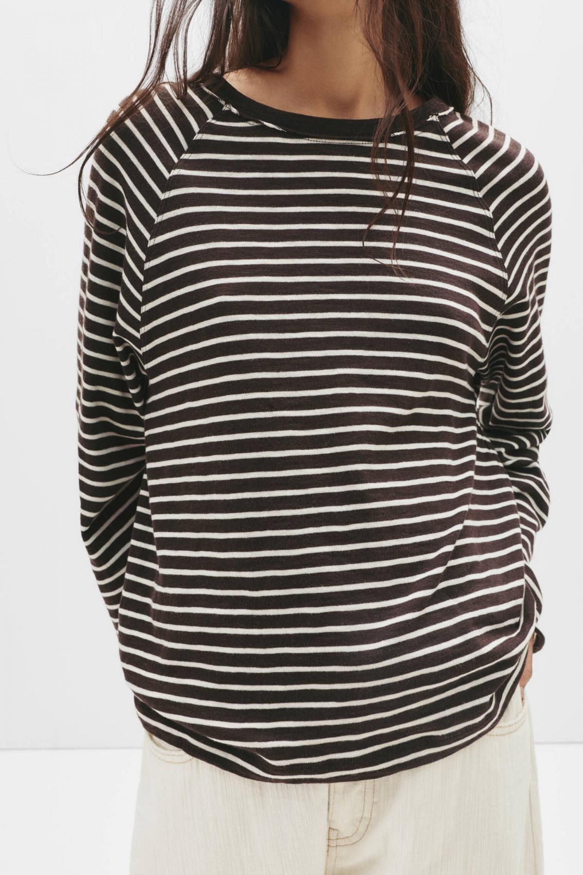 풀앤베어 스트라이프 베이직 래글런 코튼 라운드넥 긴팔 티셔츠 7152/306 STRIPED - 상세 이미지 5