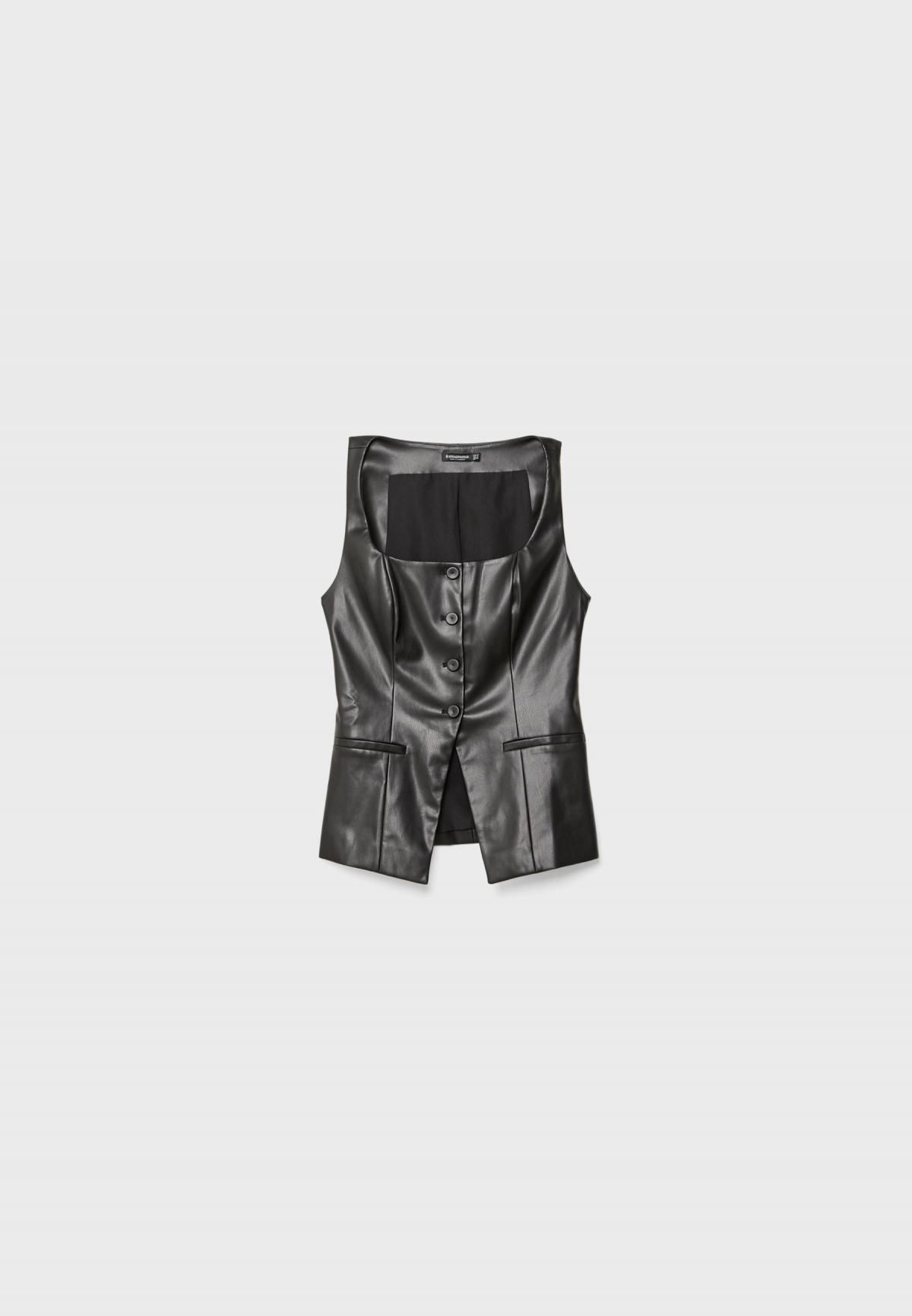 스트라디바리우스 레더 이펙트 스퀘어넥 베스트 6195/865 BLACK - 메인 이미지