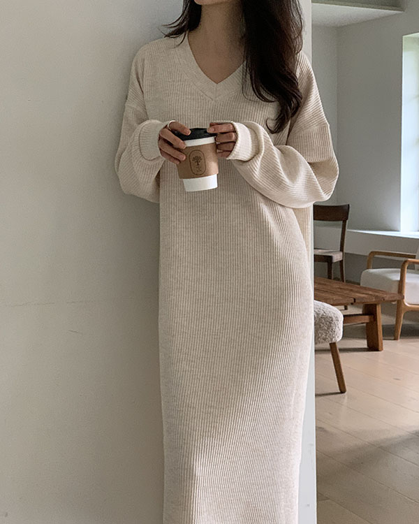 [자체제작] 2967 넓은 브이넥 골지 맨투맨 롱 원피스 루즈핏 빅사이즈 이미지 2