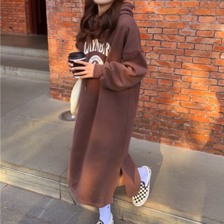 데일리 기모 후드 롱 원피스 - 메인 이미지