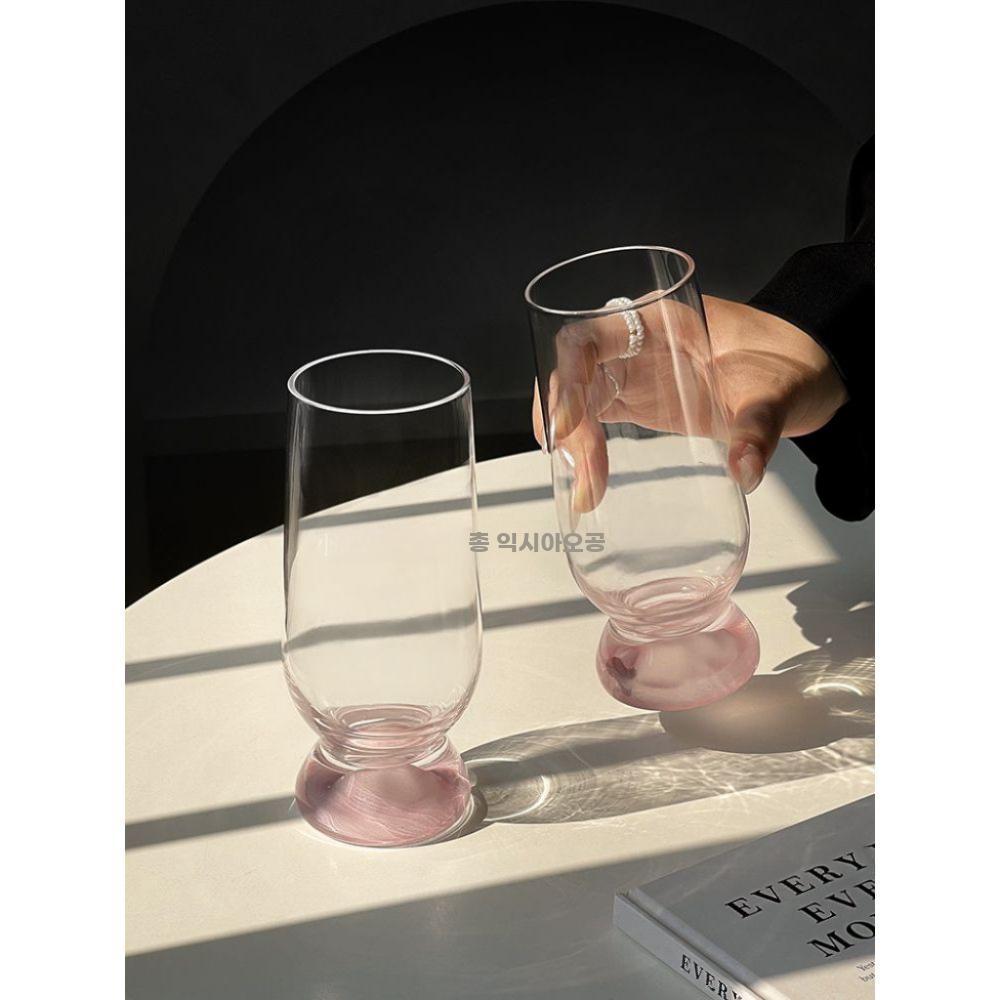 핑크 350ml 감성 유리컵 컵 고블렛잔 높은형 다용도 - 상품 이미지