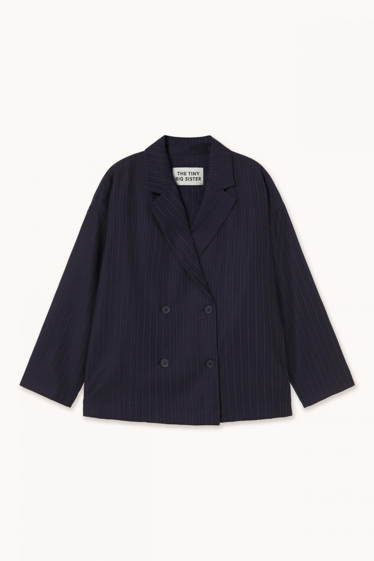타이니코튼 오버사이즈 더블버튼 네이비 스트라이프 울 블라우스 AW25-743107 ONE COLOR - 상품 이미지