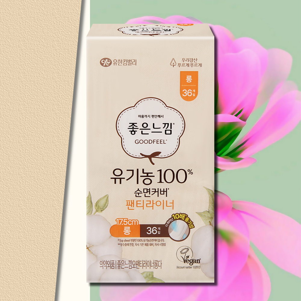 좋은느낌 유기농 순면커버 팬티라이너 롱 36매 1팩