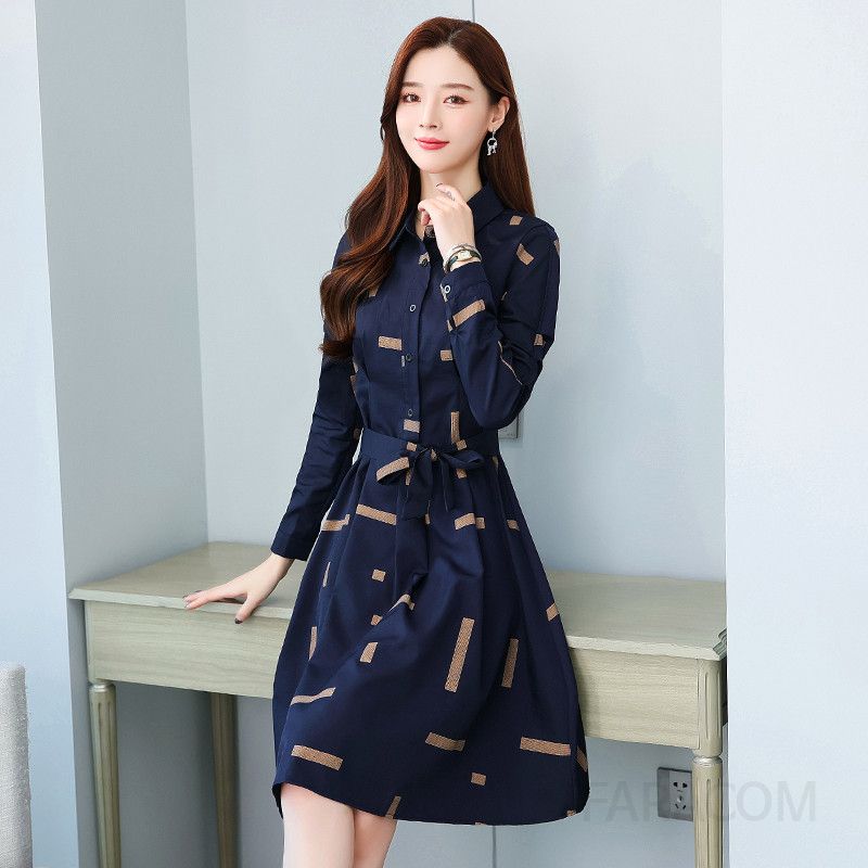 세련된 가을 겨울 여성 롱셔츠원피스 슬림핏 스타일 하객룩 벨트 포인트 데일리룩 우아한 디자인 캐주얼한 외출용 미디 드레스 - 상세 이미지 4