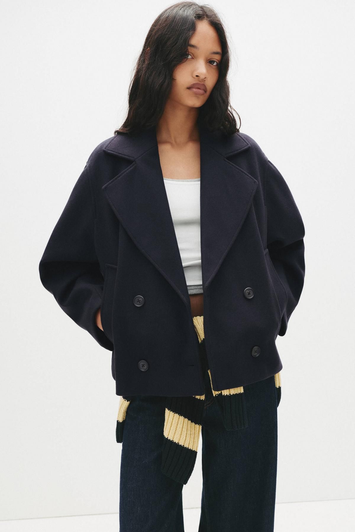 풀앤베어 모던 더블버튼 숏 코트 7800/311 NAVY - 상세 이미지 3