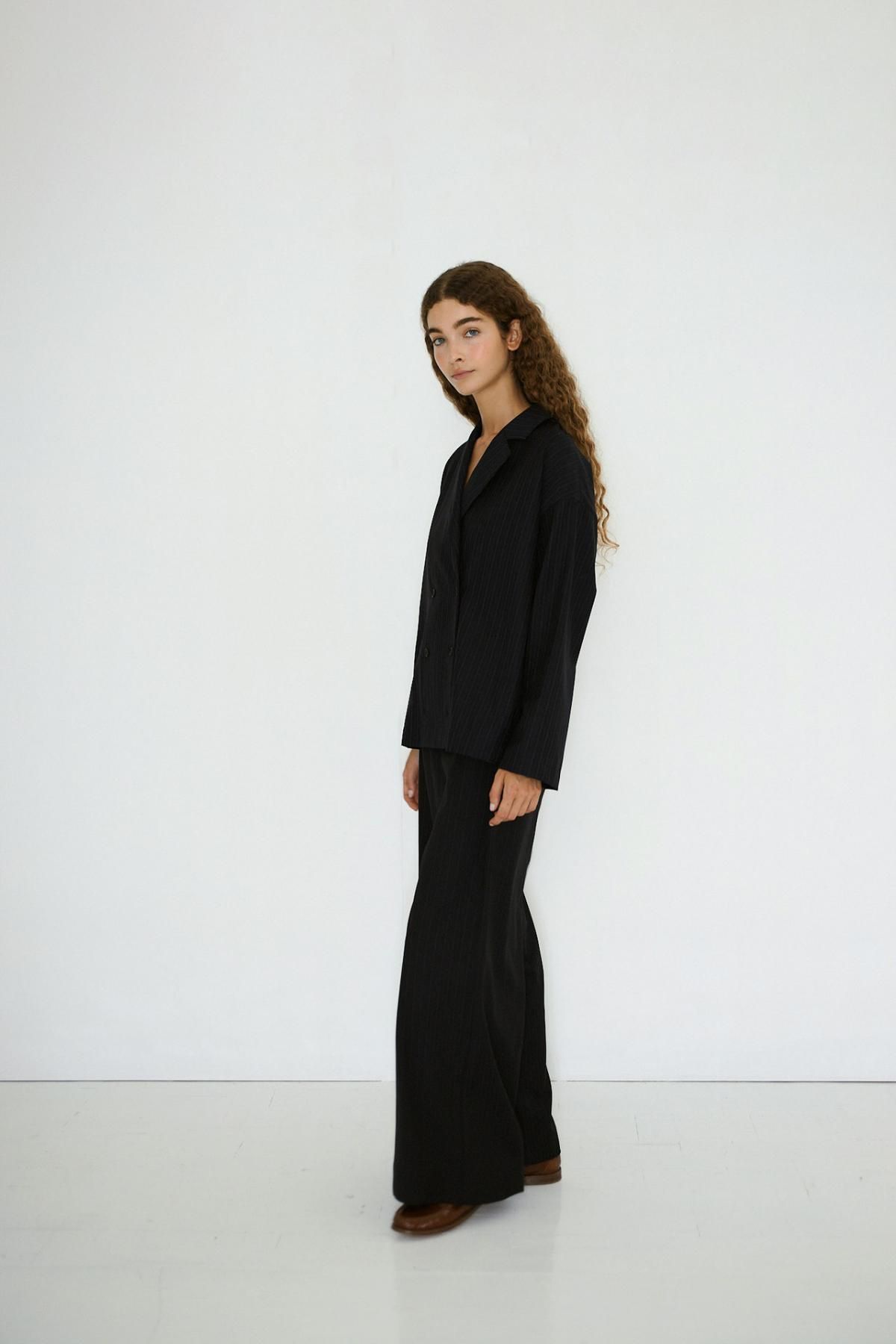 타이니코튼 테크니컬 울 스트라이프 네이비 와이드 팬츠 AW25-744107 ONE COLOR - 상세 이미지 5