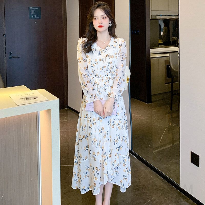 여름 여성 쉬폰 롱 원피스 꽃무늬 드레스 시원한 착용감 바캉스룩으로 활용 가능한 가벼운 스타일 긴팔 디자인 - 상세 이미지 2