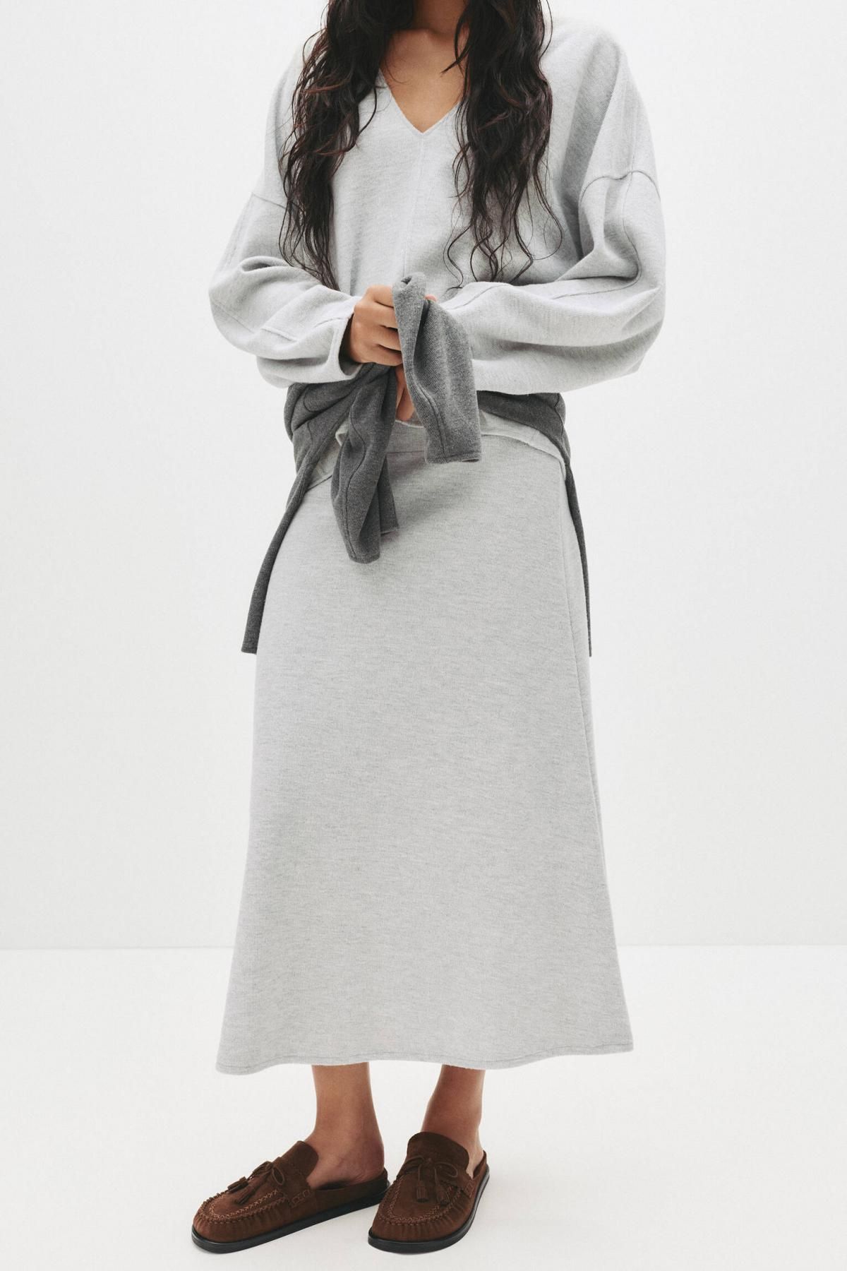 풀앤베어 소프트터치 프릴 와이드밴딩 미디 스커트 7400/341 GREY MARL - 상세 이미지 4