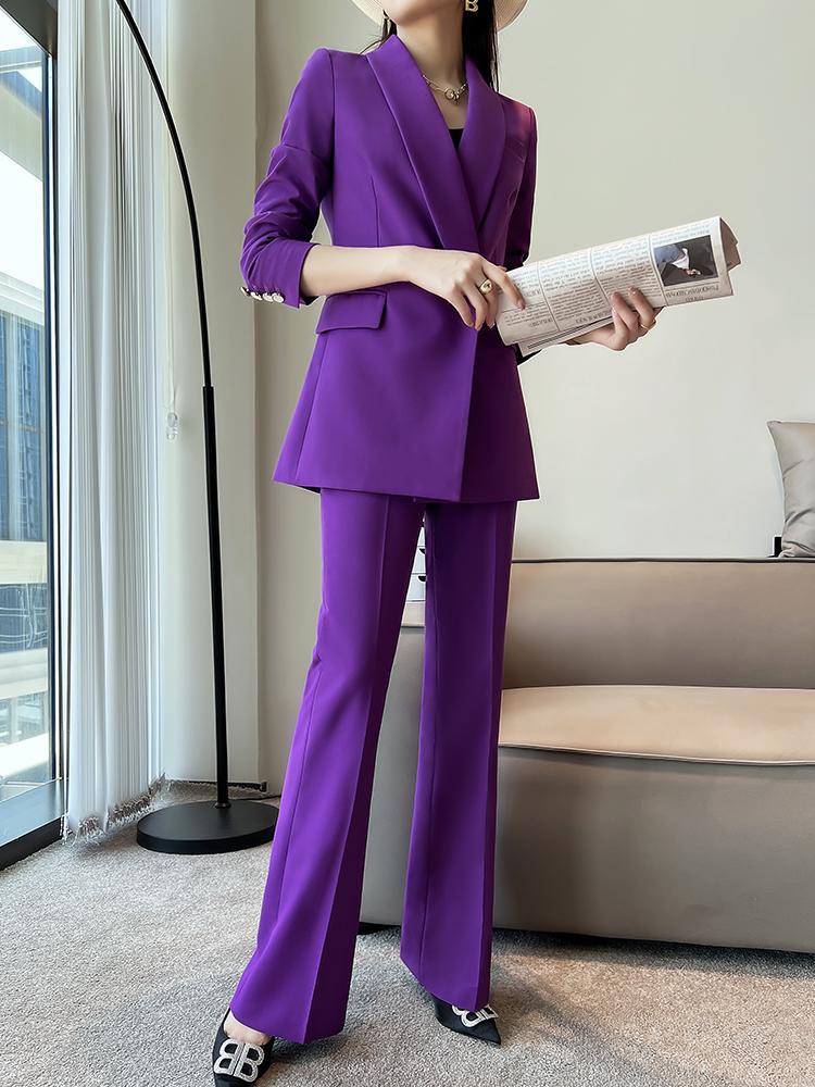 중년여성정장 세트 투피스 치마 수트 셋업 면접정장 퍼플 단품 펜슬 바지 XL 120-130 - 상세 이미지 4