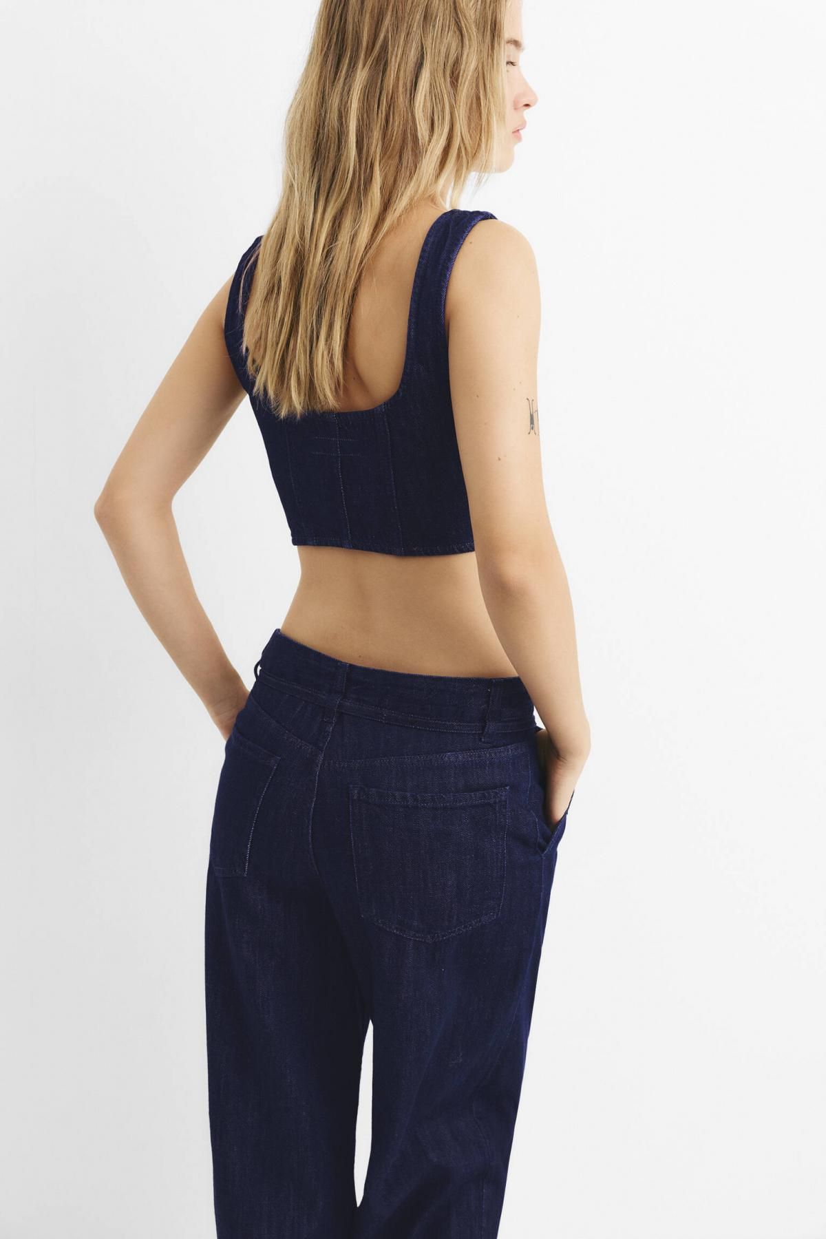 풀앤베어 데님 크롭 코르셋 탑 7472/395 NAVY - 상세 이미지 3