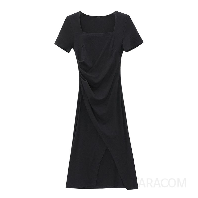 우아한 여성 여름 스퀘어넥 블랙 슬림핏 미디 스타일 결혼식 파티 드레스 촬영용으로 적합한 민소매 디자인 - 상세 이미지 5