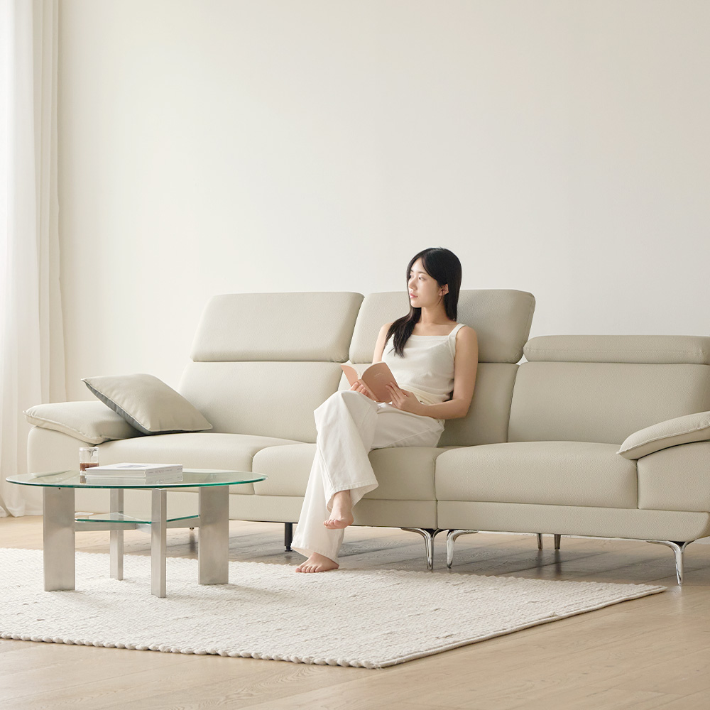 타이탄 신소재 심플 라운지 거실 대기실 인조 가죽 가정용 소파 스툴미포함, 라이트베이지, 4인용