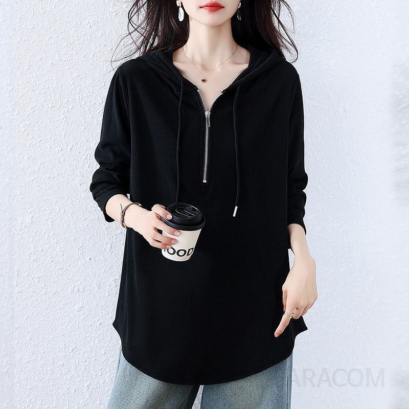 기모 루즈핏 여성후드티 가을 겨울 데일리 따뜻한 착용감 편안한 스타일링 가능한 캐주얼 솔리드 컬러 스웨트셔츠 뚱뚱한 여자를 위한 날씬한 외출용 상의 - 상품 이미지