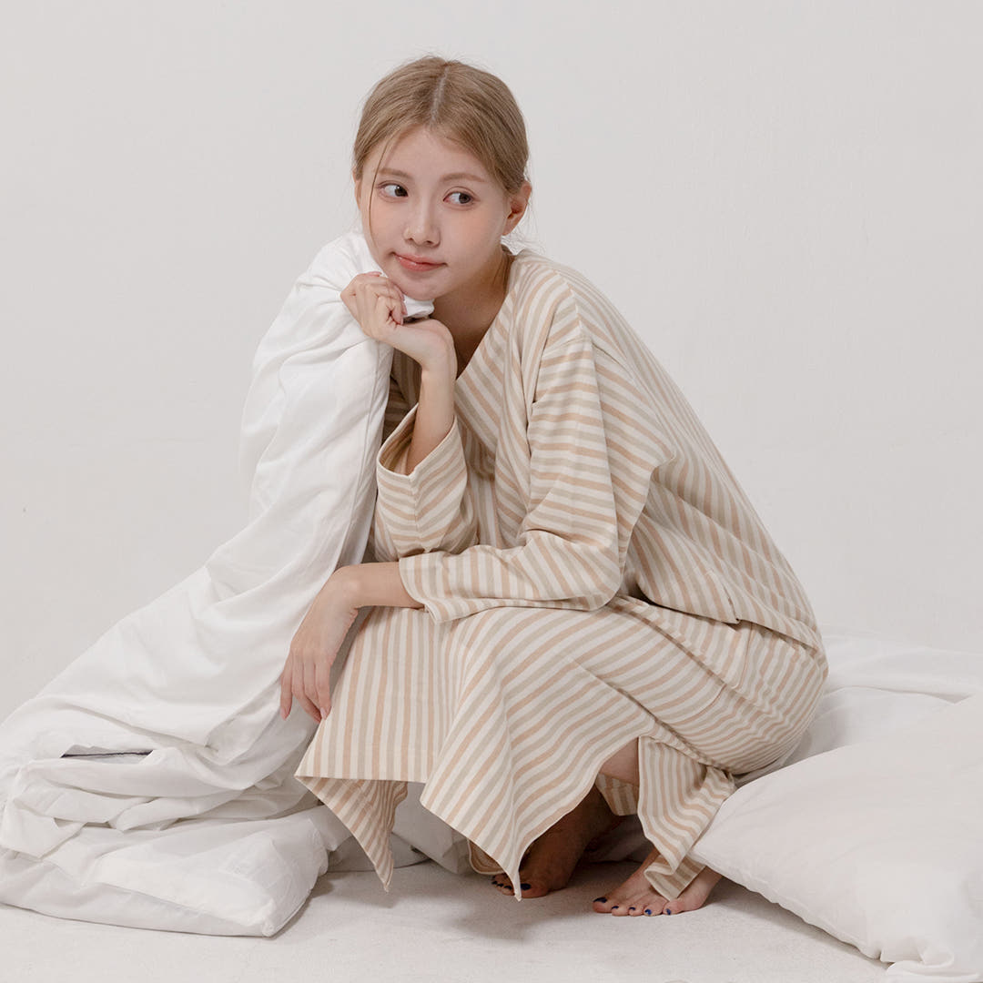 싸이클린 원피스잠옷 스르르 100% 오가닉 순면 롱 여성실내복 홈웨어 파자마 임산부원피스 - 상품 이미지