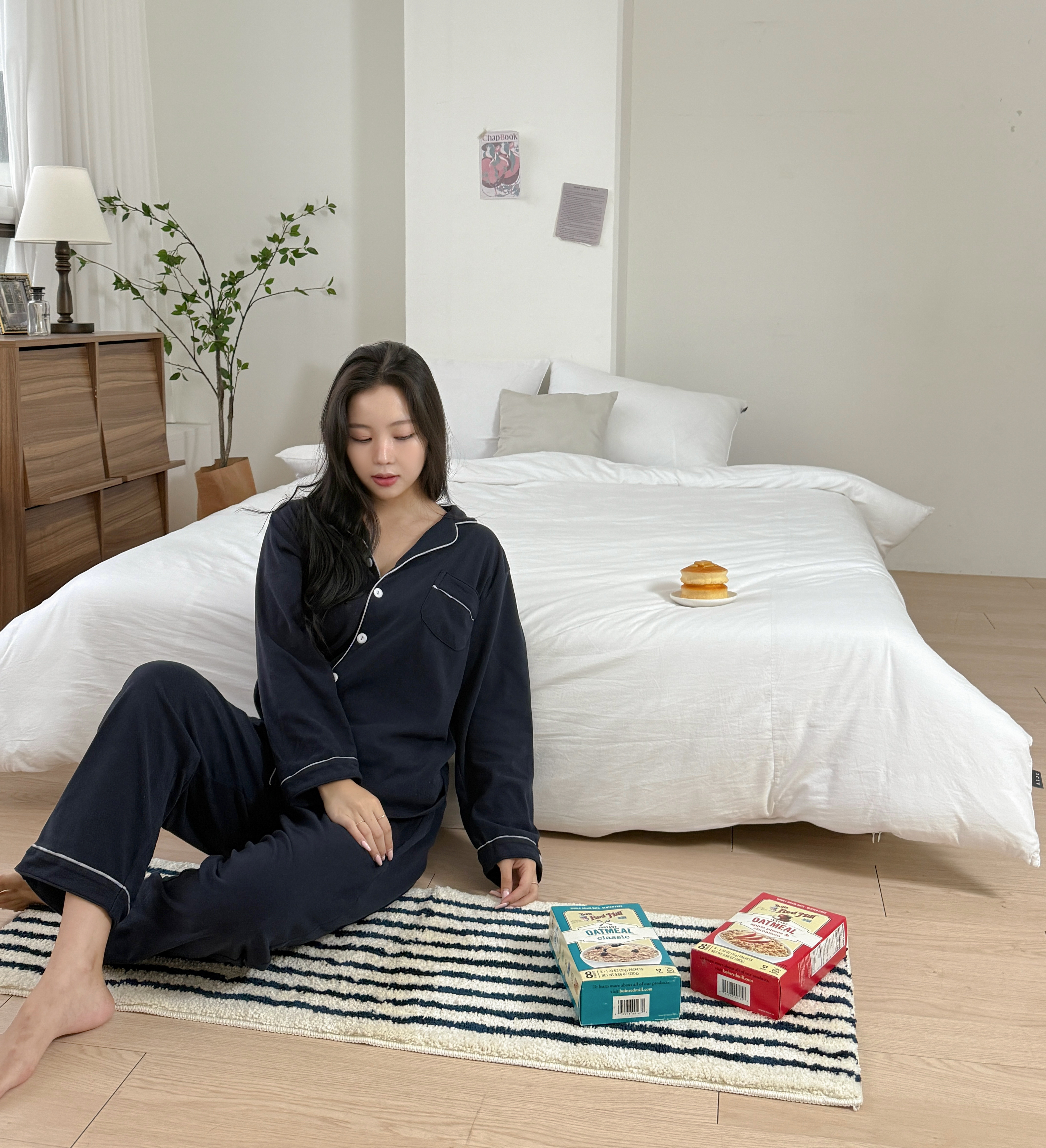 디아르 스트라이프 시밀레 극세사 욕실 주방 화장실 현관 발매트 네이비, 40x120cm