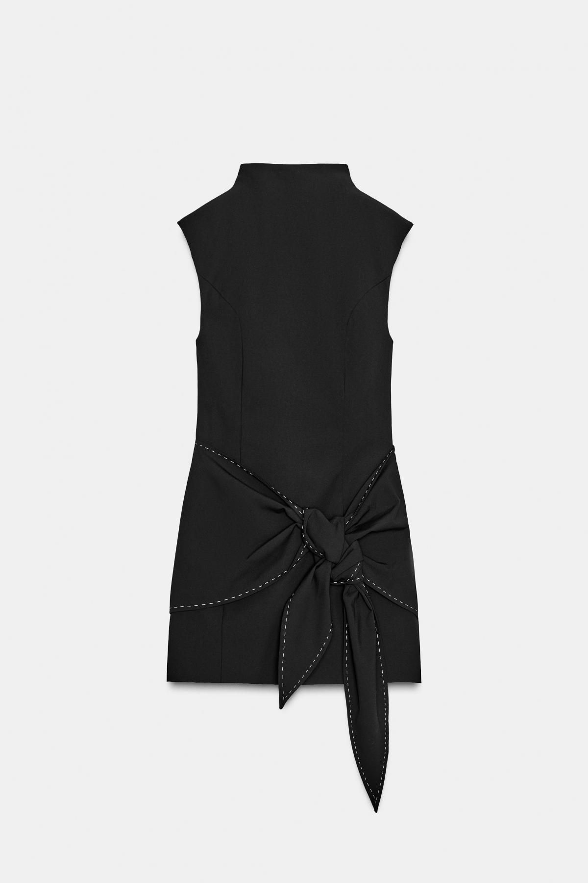 자라 모던 하이넥 스티치 타이 미니 원피스 4772/242 BLACK - 상품 이미지