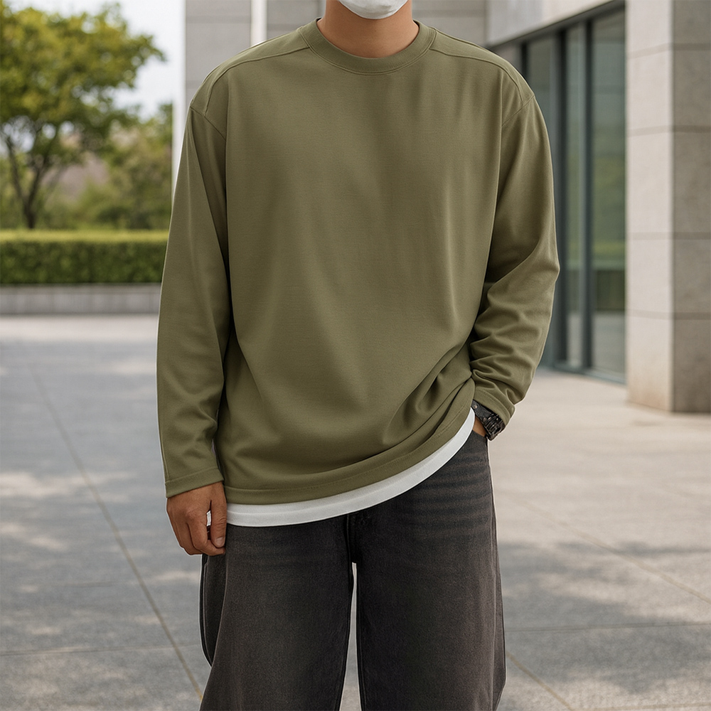 남자 비침없는 면 절개 트임 무지 긴팔티 - 상품 이미지
