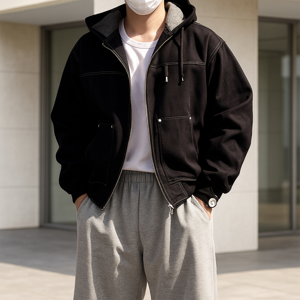 남자 생지 크롭 워크 블루종 자켓 - 상세 이미지 2