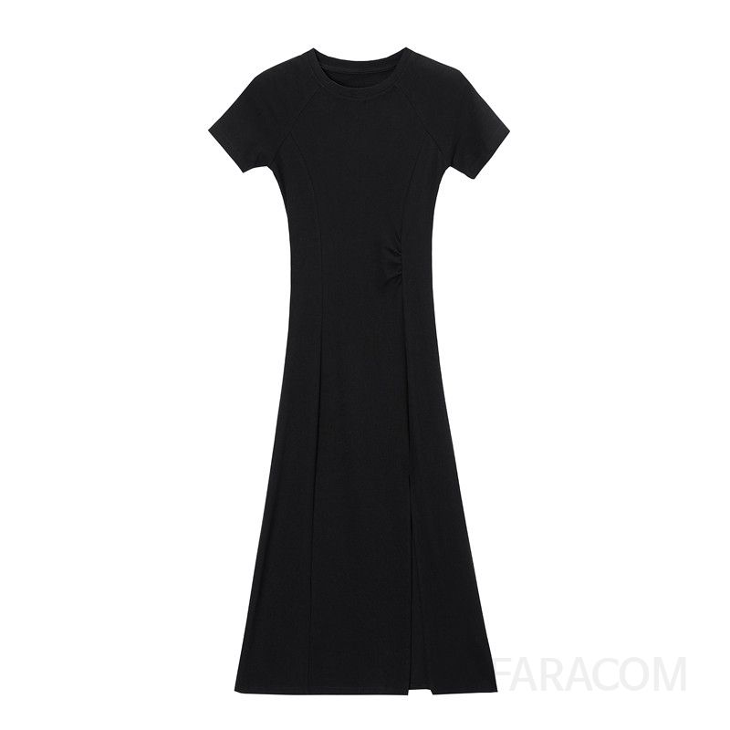 여름 바캉스룩 블랙 슬릿 롱원피스 시원한 착용감 여성 여름휴가 필수템 데일리 스타일링 쉬폰 편안한 외출용 드레스 - 상세 이미지 5