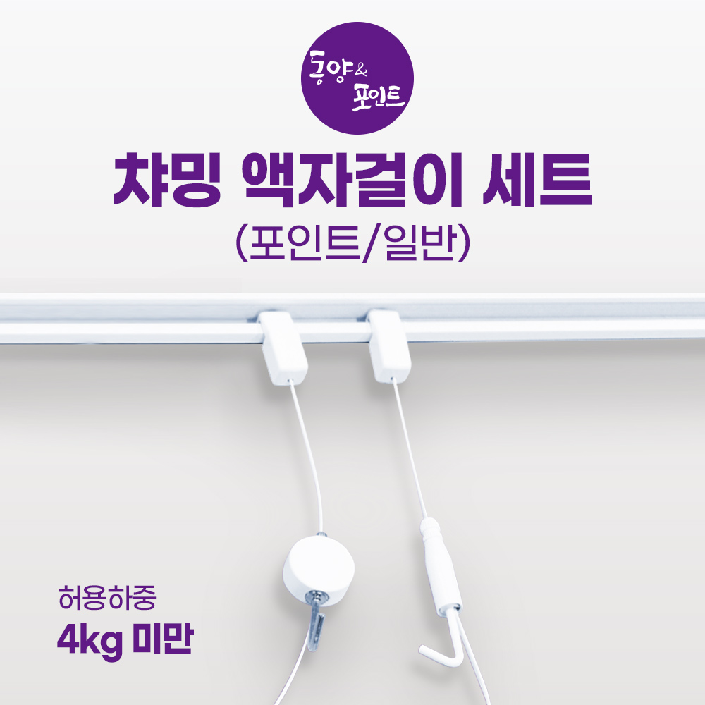 챠밍 액자걸이세트 레일500mm 포인트형 실버 화이트 블랙 국산 동양 천장벽 그림전시 - 상세 이미지 4