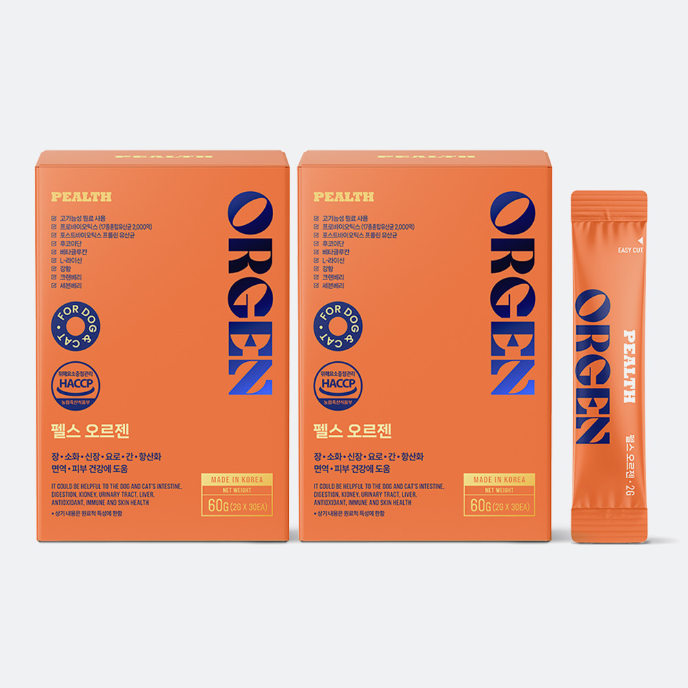 펠스 오르젠 강아지 고양이 유산균 심장 신장 요로 항산화 면역 영양제 30포, 2개 - 상품 이미지