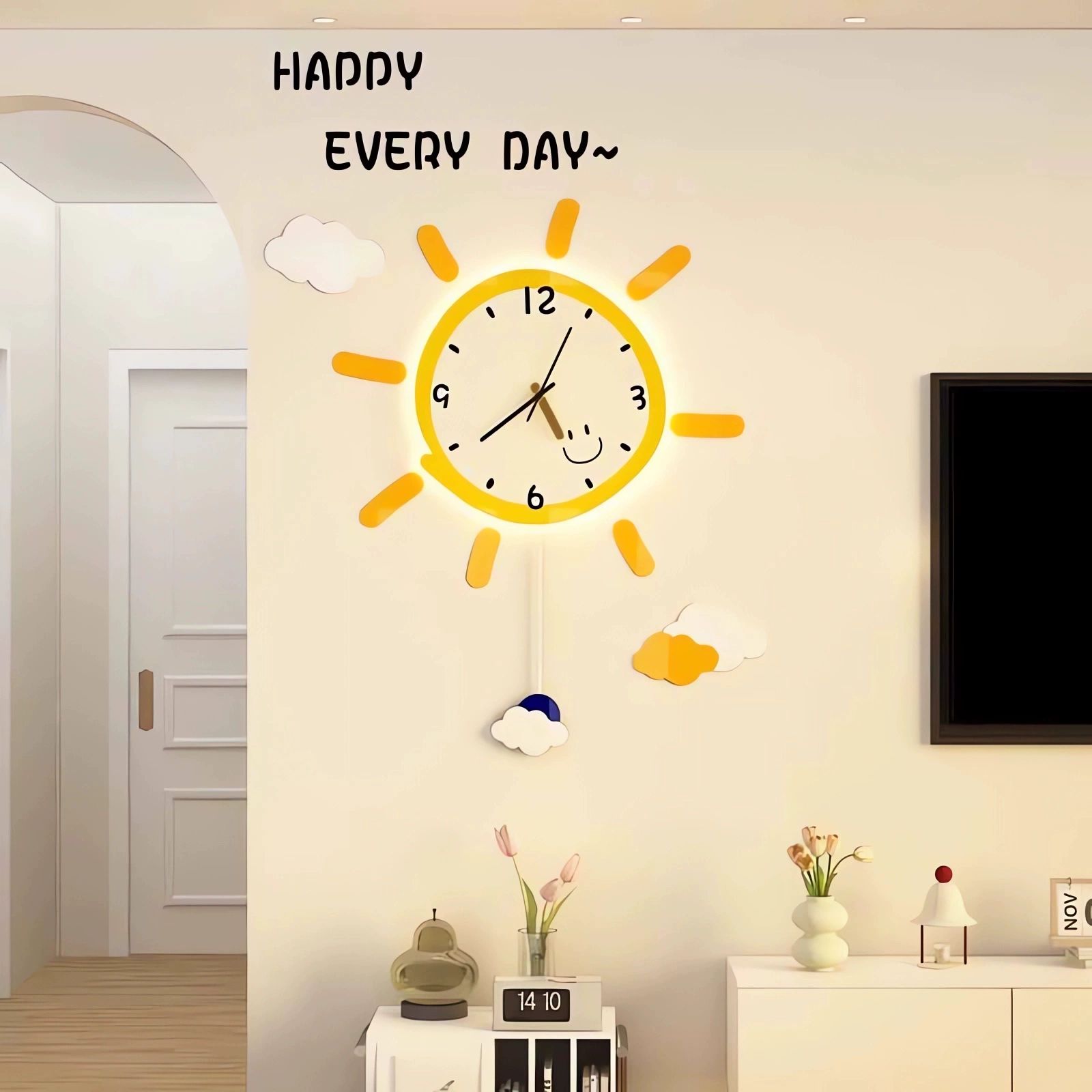 해 벽시계 햇님 시계 캐릭터 거실 태양 벽걸이 햇님 led 아이방 감성 WE10041 소형 85x49cm 스윙 - 상세 이미지 2